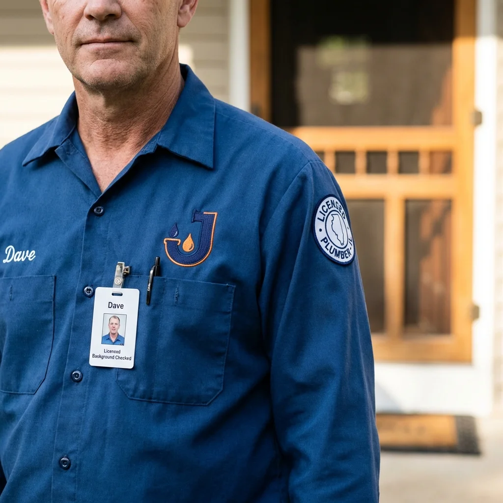 Licensed plumber showing ID badge in Warren, IL