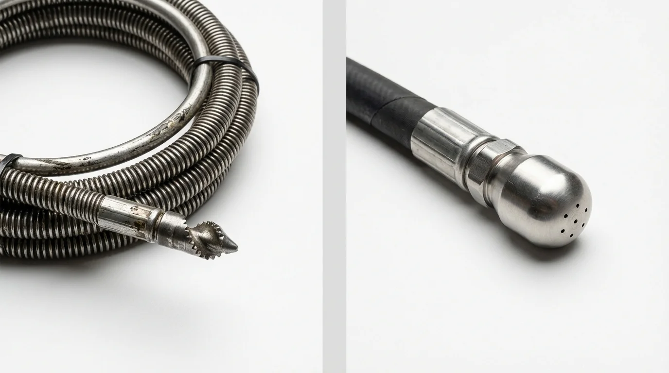 Drain snake cable and hydro jetting nozzle used for drain cleaning in Warren, IL